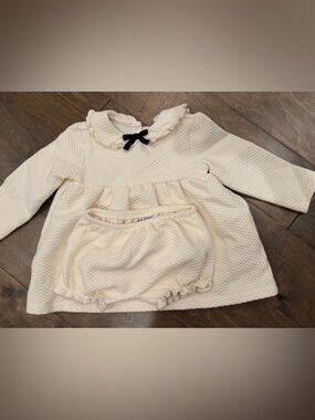 Janie and Jack Cream Quilted Dress with Bloomer and Black Bow
